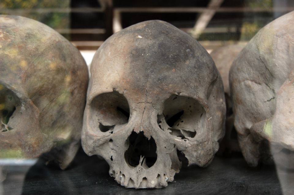 Skulls inside Killing Fields Stupa
