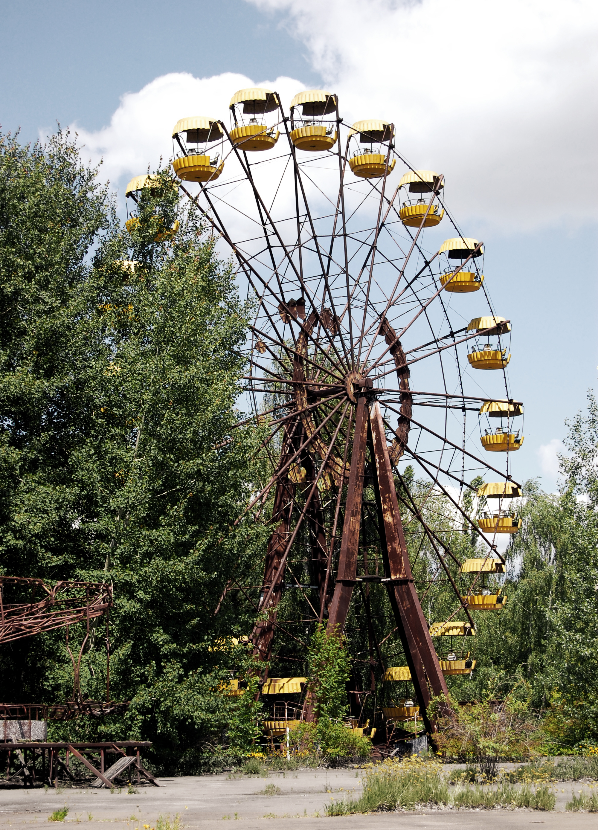 The most famous landmark of Chernobyl is this ferris wheel at the fairground.