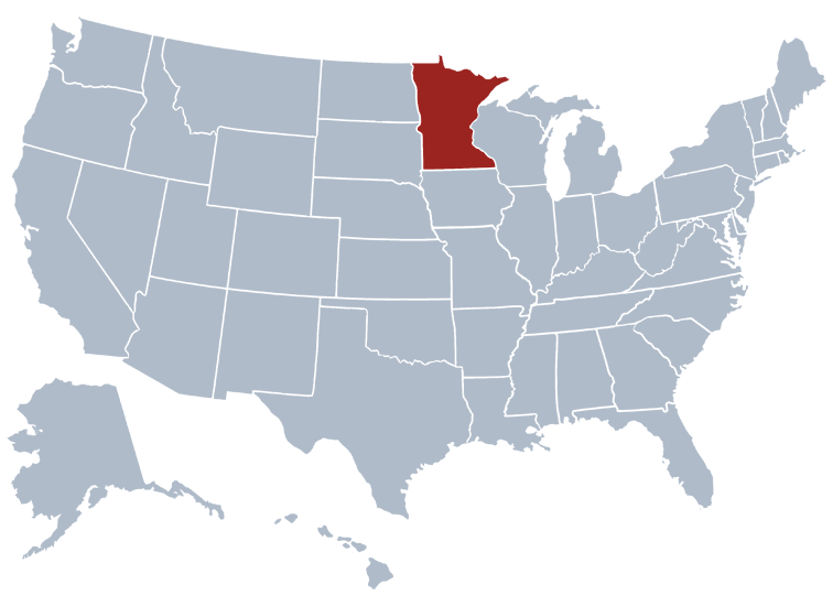 A map of the USA with Minnesota highlighted.